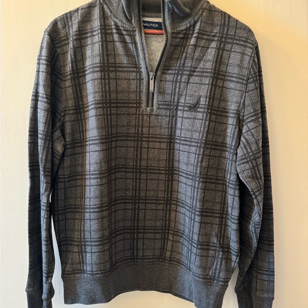 Nautica Men's Charcoal Checkered Zip-Up Sweater